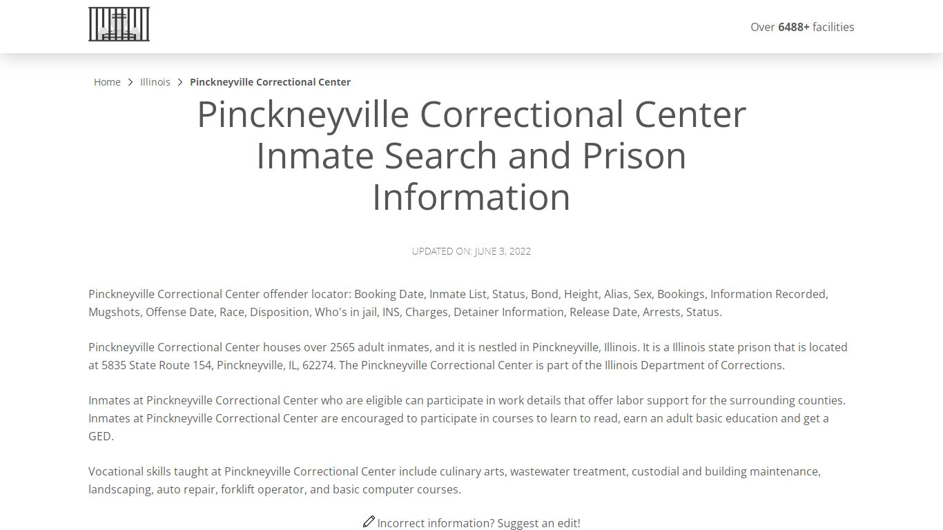 Pinckneyville Correctional Center Inmate Search ...